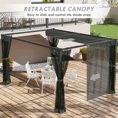 Outsunny 3 x 4m Aluminium Frame Pergola, with Retractable Roof - Dark Grey - 4