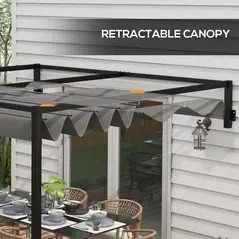 Outsunny 2 x 3(m) Lean To Steel Pergola, with Moving Fabric Canopy - Dark Grey - 5