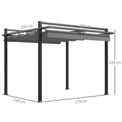 Outsunny 3 x 3(m) Retractable Pergola, Garden Gazebo Shelter with Aluminium Frame, for Grill, Patio, Deck, Dark Grey - 3