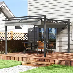 Outsunny 3 x 4m Retractable Pergola, Garden Gazebo Shelter with Aluminium Frame, for Grill, Patio, Deck, Dark Grey - 2