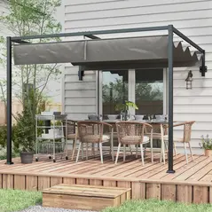 Outsunny 3 x 4m Lean To Steel Pergola, with Moving Fabric Canopy - Dark Grey - 8