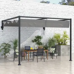 Outsunny 3 x 4m Lean To Steel Pergola, with Moving Fabric Canopy - Dark Grey - 2