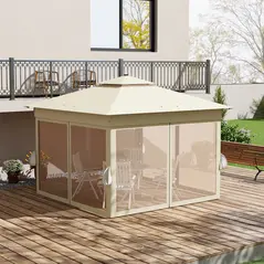 Outsunny 3.36 x 3.36m Pop Up Gazebo Party Tent with Solar-Powered LED Lights, Adjustable Event Shelter with Netting, Khaki - 8