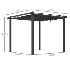 Outsunny 3 x 3m Aluminium Pergola, with Retractable Roof - Dark Grey - 3