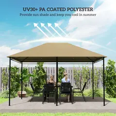 Outsunny 3 x 4m Gazebo Canopy Replacement Cover, Gazebo Roof Replacement (TOP COVER ONLY), Khaki - 4