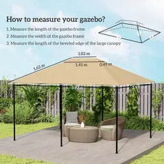 Outsunny 3 x 4m Gazebo Canopy Replacement Cover, Gazebo Roof Replacement (TOP COVER ONLY), Khaki - 3