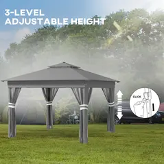 Outsunny 3.36 x 3.36m Pop Up Gazebo Party Tent with Solar-Powered LED Lights, Adjustable Event Shelter with Netting, Grey - 8