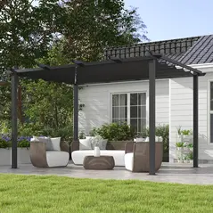 Outsunny 3 x 4m Aluminium Pergola, with Retractable Roof - Dark Grey - 2