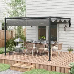 Outsunny 2 x 3(m) Lean To Steel Pergola, with Moving Fabric Canopy - Dark Grey - 2