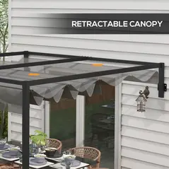 Outsunny 3 x 4m Lean To Steel Pergola, with Moving Fabric Canopy - Dark Grey - 5