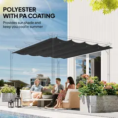 Outsunny Pergola Cover Roof, 2.86 x 2.45 m Retractable Sun Shade Top for 3 x 2m Pergola Frame, UV30+ Protected, Dark Grey - 5