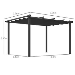 Outsunny 3 x 4m Aluminium Pergola, with Retractable Roof - Dark Grey - 3
