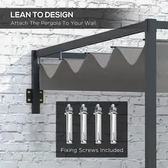 Outsunny 3 x 4m Lean To Steel Pergola, with Moving Fabric Canopy - Dark Grey - 4