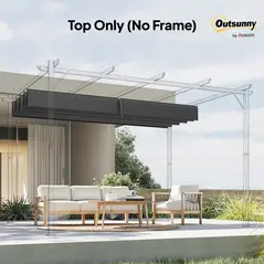 Outsunny Pergola Cover Roof, 2.86 x 2.45 m Retractable Sun Shade Top for 3 x 2m Pergola Frame, UV30+ Protected, Dark Grey - 9