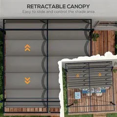 Outsunny 3 x 3(m) Retractable Pergola, Garden Gazebo Shelter with Aluminium Frame, for Grill, Patio, Deck, Dark Grey - 4