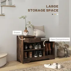 HOMCOM Multi-Compartment Shoe Bench, with Seat - Rustic Brown - 4