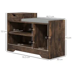HOMCOM Multi-Compartment Shoe Bench, with Seat - Rustic Brown - 3