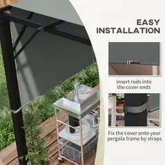 Outsunny 2 Pcs UV Protection Pergola Replacement Canopy, Pergola Shade Cover, Easy to Install, for 3 x 3(m) Pergola, Dark Grey - 6