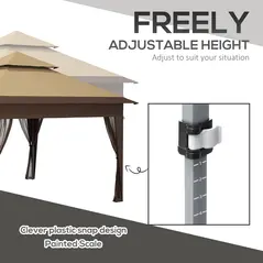 Outsunny 3 x 3(m) Pop Up Gazebo with Mosquito Netting, 1 Person Easy up Marquee Party Tent with 1-Button Push, Double Roof, Carry Bag, Sandbags, Height Adjustable Instant Shelter, Khaki - 7