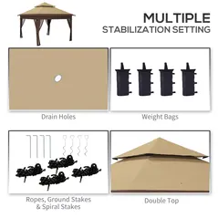 Outsunny 3 x 3(m) Pop Up Gazebo with Mosquito Netting, 1 Person Easy up Marquee Party Tent with 1-Button Push, Double Roof, Carry Bag, Sandbags, Height Adjustable Instant Shelter, Khaki - 6