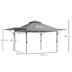 Outsunny 3 x 3m Height Adjustable Pop-Up Gazebo, with Accessories - Grey - 3