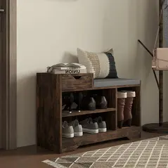 HOMCOM Multi-Compartment Shoe Bench, with Seat - Rustic Brown - 7