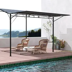 Outsunny 3 x 2.5m Patio Metal Gazebo Door Window Awning Wall Mount Metal Outdoor Shelter Charcoal Grey - 7
