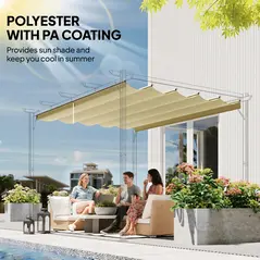 Outsunny Retractable Pergola Cover, 3.5 x 2.6 m Replacement Canopy Fabric for 4 x 3 m Frame, Roof Top Only, Beige - 5
