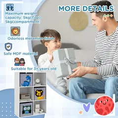 ZONEKIZ Kids Toy Box with Three Non-Woven Fabric Drawers, 61.8 x 29.9 x 91.5cm - White - 7