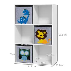 ZONEKIZ Kids Toy Box with Three Non-Woven Fabric Drawers, 61.8 x 29.9 x 91.5cm - White - 3