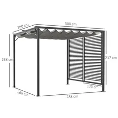 Outsunny 3 x 2.8m Metal Pergola, with Retractable Fabric Roof - Grey - 3