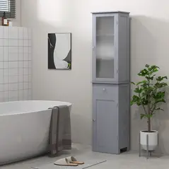 kleankin Bathroom Storage Cabinet with 3-tier Shelf Drawer Door, Floor Cabinet Free Standing Tall Slim Side Organizer Shelves, Grey - 2