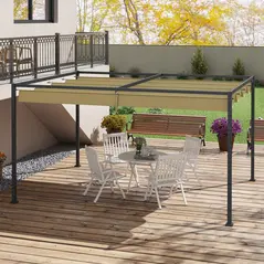 Outsunny 4 x 3(m) Metal Pergola with Retractable Roof, Garden Gazebo Canopy Shelter for Outdoor, Patio, Khaki - 2