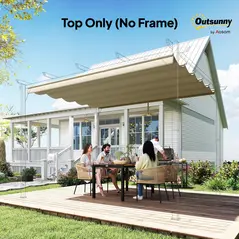Outsunny Retractable Pergola Cover, 3.5 x 2.6 m Replacement Canopy Fabric for 4 x 3 m Frame, Roof Top Only, Beige - 8