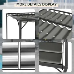 Outsunny 3 x 2.8m Metal Pergola, with Retractable Fabric Roof - Grey - 5