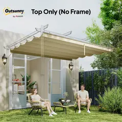 Outsunny Retractable Pergola Cover, 3.5 x 2.6 m Replacement Canopy Fabric for 4 x 3 m Frame, Roof Top Only, Beige - 7