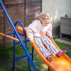 Outsunny Four-In-One Metal Garden Swing Set, with Double Swings, Glider, Slider, Ladder - Orange and Blue - 9