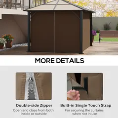 Outsunny 4 Pack Replacement Gazebo Curtains Privacy Panel for Most 3 x 4m Gazebo Canopy Pavillion Outdoor Shelter Sidewalls Accessories Dark Brown - 5
