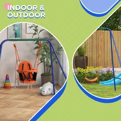 Outsunny Two-In-One Toddler Garden Swing, with Comfortable Seat, Safety Belt - Orange and Blue - 6