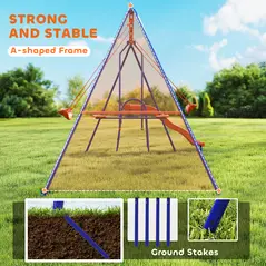Outsunny Four-In-One Metal Garden Swing Set, with Double Swings, Glider, Slider, Ladder - Orange and Blue - 5