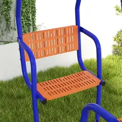 Outsunny Three-In-One Kids Metal Swing Set with Swing, Glider, Rocking Chair Swing, for Ages 3+ years - Orange and Blue - 9