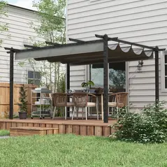 Outsunny 4 x 3(m) Aluminium Pergola with Retractable Roof, Garden Gazebo Canopy Shelter for Outdoor, Patio, Grey - 2