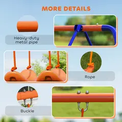 Outsunny Four-In-One Metal Garden Swing Set, with Double Swings, Glider, Slider, Ladder - Orange and Blue - 7