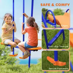 Outsunny Four-In-One Metal Garden Swing Set, with Double Swings, Glider, Slider, Ladder - Orange and Blue - 6