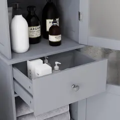 kleankin Bathroom Storage Cabinet with 3-tier Shelf Drawer Door, Floor Cabinet Free Standing Tall Slim Side Organizer Shelves, Grey - 8