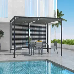 Outsunny 3 x 2.8m Metal Pergola, with Retractable Fabric Roof - Grey - 2