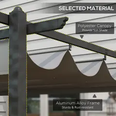 Outsunny 4 x 3(m) Aluminium Pergola with Retractable Roof, Garden Gazebo Canopy Shelter for Outdoor, Patio, Grey - 4
