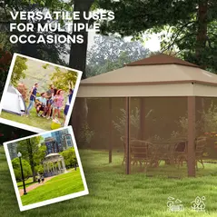 Outsunny 3 x 3(m) Pop Up Gazebo, Double-roof Garden Tent with Netting and Carry Bag, Party Event Shelter for Outdoor Patio, Khaki - 5