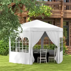 Outsunny 4 m Party Tent Wedding Gazebo Outdoor Waterproof PE Canopy Shade with 6 Removable Side Walls - 2