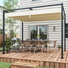 Outsunny 3x2m Metal Pergola with Retractable Roof, Garden Gazebo Canopy Shelter for Outdoor, Patio, Cream White - 2